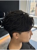 韓国へアカルマパーマワックスなしセンターパート黒髪ウルフ