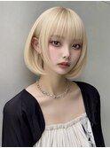 渋谷 ボブ 韓国ヘア ボブレイヤー 顔周りレイヤー ブロンドヘア