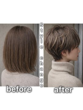 エイミーバイアフロート(amie  by afloat) 重めボブから、軽やかショートへ。大人の抜け感チェンジ