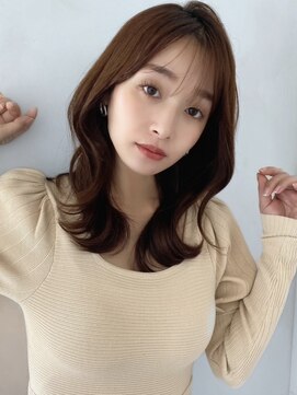 エインアンリー 明治神宮前(AIN.ANLY.) モーヴピンクベージュカラー韓国レイヤースタイル前髪カット