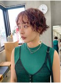 パーマショート、オレンジベージュ、ニュアンスパーマ