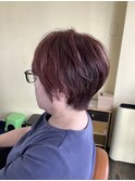 白髪ぼかしでピンクカラー/メリハリショート