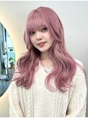 ハイトーンカラー顔周りレイヤーカットブロンドデザインカラー