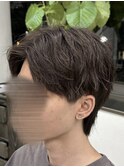 フェザーパーマ/グレーブルーカラー／刈り上げショートパンク