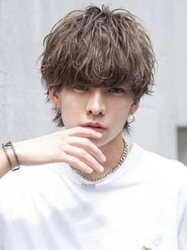 シティ(CITY) フェザーパーマブルーブラックメンズマッシュウルフツイスパ