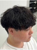 ダークアッシュニュアンスパーマ韓国マッシュベリーショート