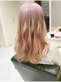 コーラルピンクカラー　ピンクベージュカラー　ロングヘア