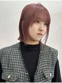 ブリーチ1回ピンクベージュ×切りっぱなしボブ×ぱっつん前髪