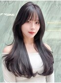 くびレイヤー黒髪ロングフェミニンロング韓国ヘア