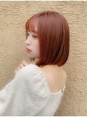 色っぽ大人ボブ/ボブ/シースルーバング/オレンジ