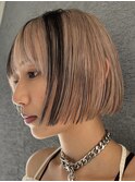 ローライト　ミルクティーベージュ　ミニボブ　ポイントカラー
