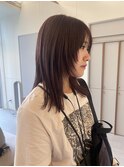 レイヤーカット/レイヤーミディ/ワインレッド/顔まわりカット