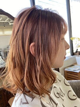 ミディアムボブ/ピンクベージュ/30代40代50代