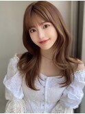 レイヤーミディアムくびれロングラベンダーピンクベージュ