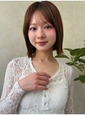 顔周りカット/縮毛矯正/ダークブラウン/コーラルにピンク/ボブ