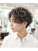 20代30代40代小顔センターパートハイライト波巻きパーマ