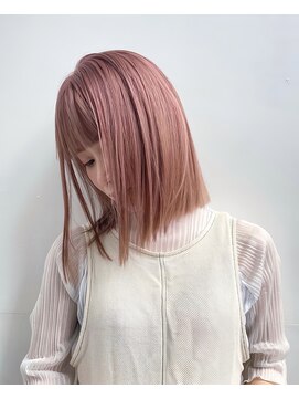 シェリ ヘアデザイン(CHERIE hair design) 切りっぱなしボブ×ピンクベージュ［福岡/天神/大名/美容室］