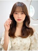 くびれヘアアプリコットオレンジ夏ヘアハイライトカラー