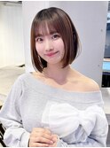 ボブ前髪カット顔周りレイヤー暗めカラー_F20777