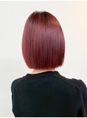 ブリーチカラー/チェリーレッド/ショートボブ