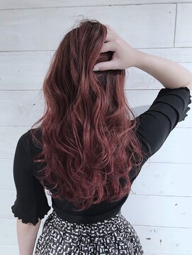 ムウ 難波(MOU) ハッシュカットフルバング似合わせカットレッドブラウン20代30代