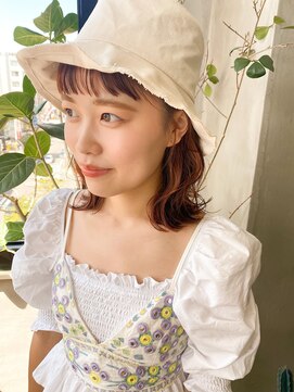 テトヘアー(teto hair) インナーカラー オレンジカラー オン眉 ボブ オレンジブラウン