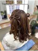 編み込みツインのリボンハーフ