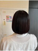 暗めブラウン、ボブ、内巻き8.24アプリコットオレンジ