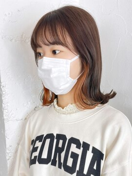 アルバム 新宿(ALBUM SHINJUKU) インナーカラーオレンジ_こなれミディネビージュ_ba389791