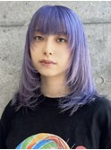 エンドカラーブルーアッシュグレージュカラーレイヤーカット