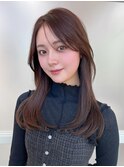 暗髪でも出せるこなれ感フェイスレイヤー×ナチュラルセミロング