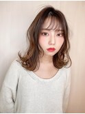 ミディアムレイヤー/ミルクティーベージュ/韓国巻き/顔周り