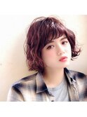 【eno】無造作ボブパーマ×ピンクレッド