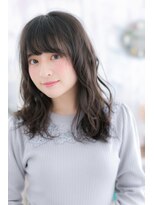 ミック 日暮里店(miq) アッシュブラック大人かわいい斜めバングフェザーロングa1