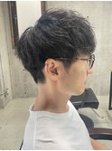 メンズ/アップバング/ツーブロックマッシュ/束感ショート波巻き