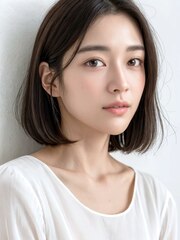 大人可愛いヘアスタイル ふわっと内巻きボブ 前髪なしミディアム