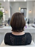 AO hair 切りっぱなしボブ×キャラメルベージュ