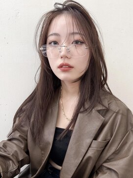 ビーチ(BEACH) 柔らかベージュロングレイヤーかきあげバングストレートヘア