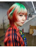 レコ 渋谷(LECO)&nbsp;デザインルーツネオングリーンレッドウルフレイヤーカット