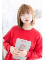 ミック ヘアアンドメイク アップ 駒込店(miq Hair&Make up)&nbsp;ミルクティーカラー内巻きワンカール切りっぱなしボブb1