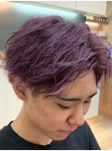 韓国メンズセンターパートショートマッシュバイオレットWカラー
