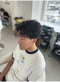 メンズフェザーパーマ学生ビジネスラフセット毛流れマッシュ