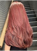 ピンクベージュ_暗めヘアデザインカラーフェイスフレーミング