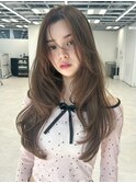 海外風ロングレイヤースタイルオリーブグレージュ