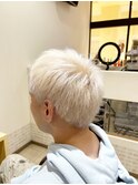 メンズスパイキーショートシルクホワイトブリーチカラー