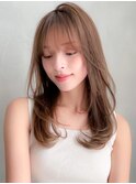 大人ガーリー似合わせミディアムレイヤーカットダークアッシュ