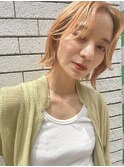 ボブ/オレンジ/顔周り/ブリーチ/ハイトーン