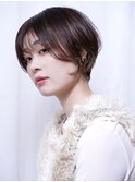 コントラストカラー/丸みショートボブ/前髪あり/ハイライト