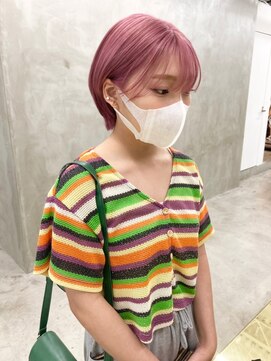 ソーコ 渋谷(SOCO) ダブルカラーピンクベージュケアブリーチミニボブナチュラルボブ