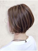 20代30代40代小顔ひし形デジタルパーマ前下がりショートボブ